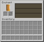 Enchanting table interface, with three options, an item slot, and a lapis slot.